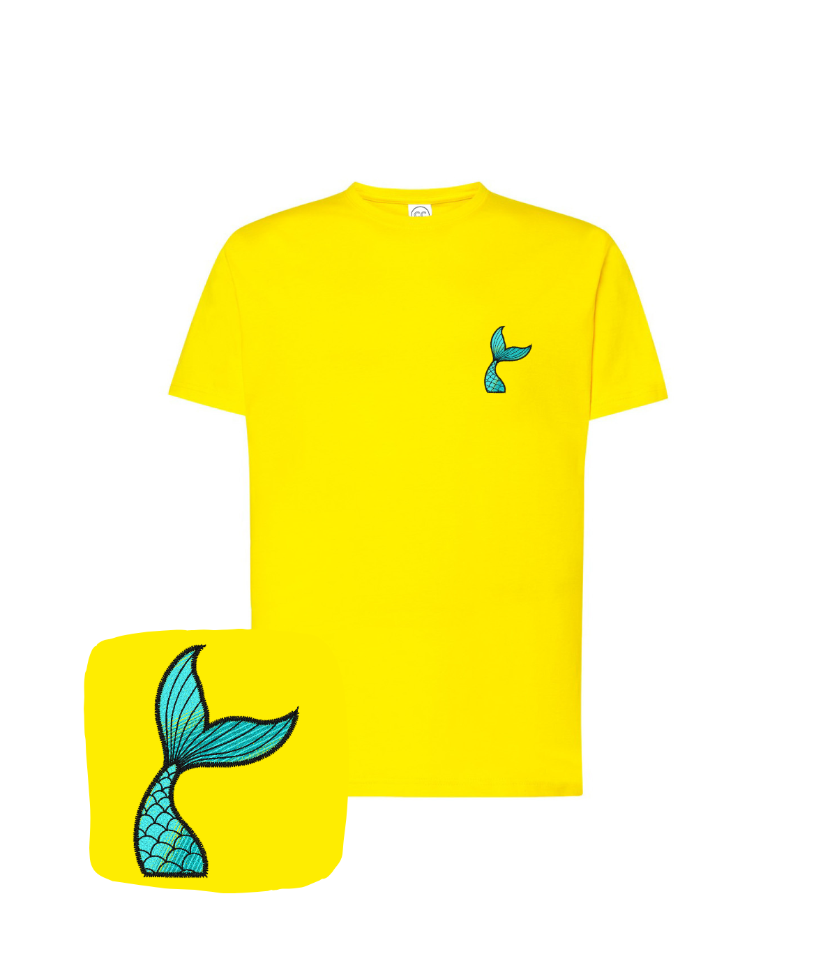 Koszulka z haftem ogona syreny – koszulka ogon syreny slim fit, elegancki fason