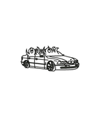 Pink BMW E46 embroidered T-shirt by CustomClothes.pl with flaming design, perfect for automotive enthusiasts.