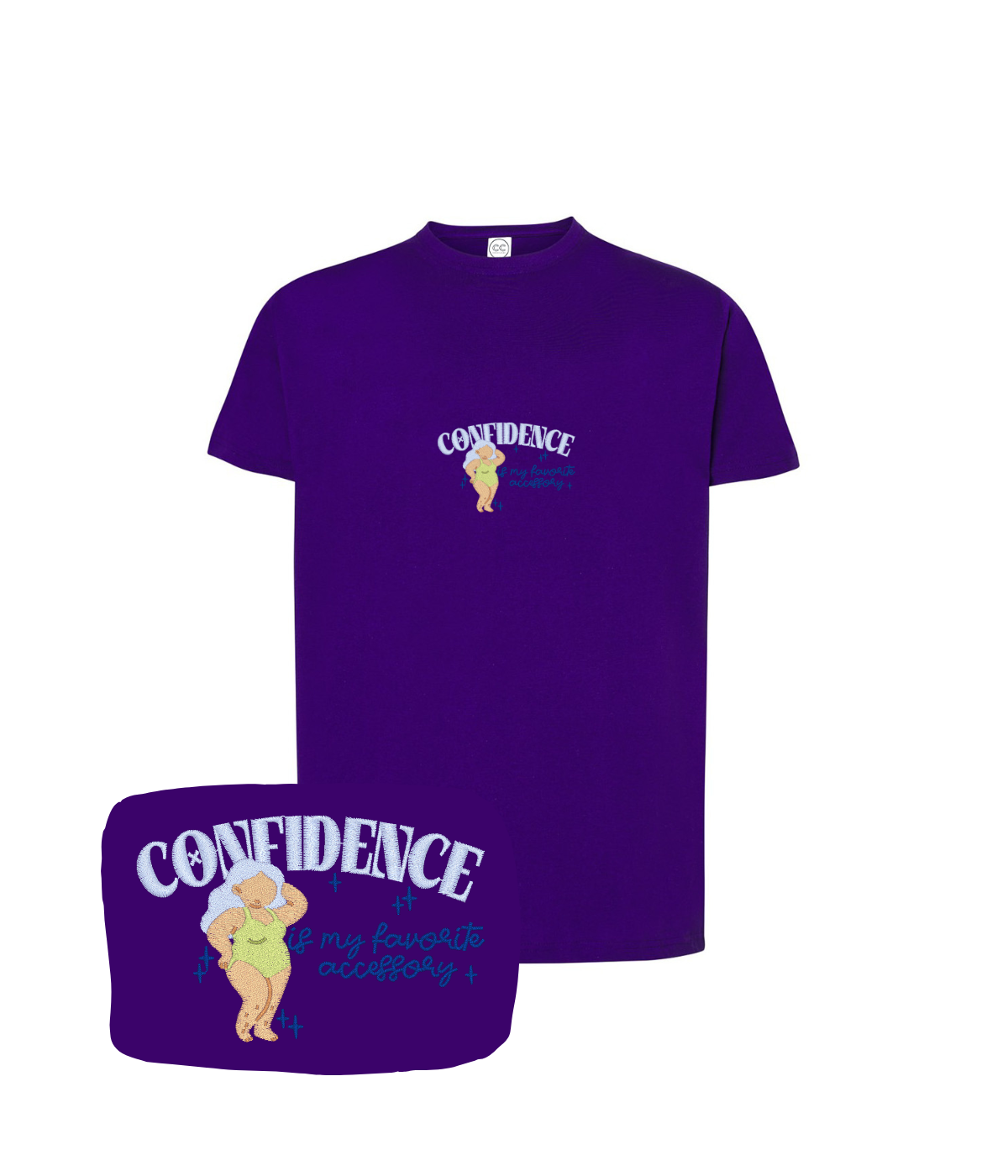 Purpurowa koszulka z haftem 'Confidence' - modna koszulka dla pewnych siebie, idealna na prezent.