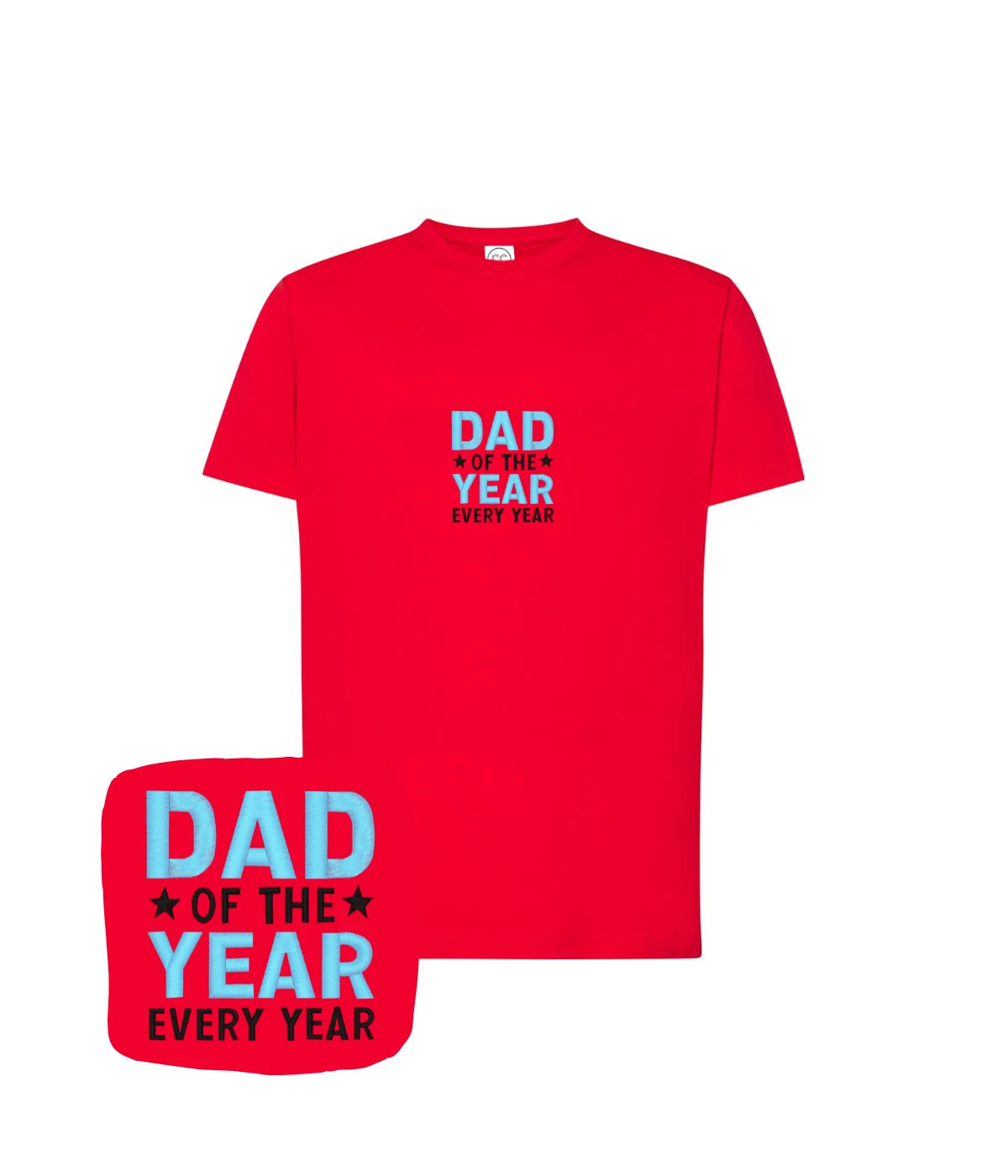 Fioletowa koszulka z haftem 'Dad of the Year Every Year' - idealny prezent dla taty, który jest aktywny na YouTube.