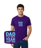 Koszulka z haftem napis 'Dad of the Year Every Year', kolor fioletowy - prezent dla taty z haftem komputerowym