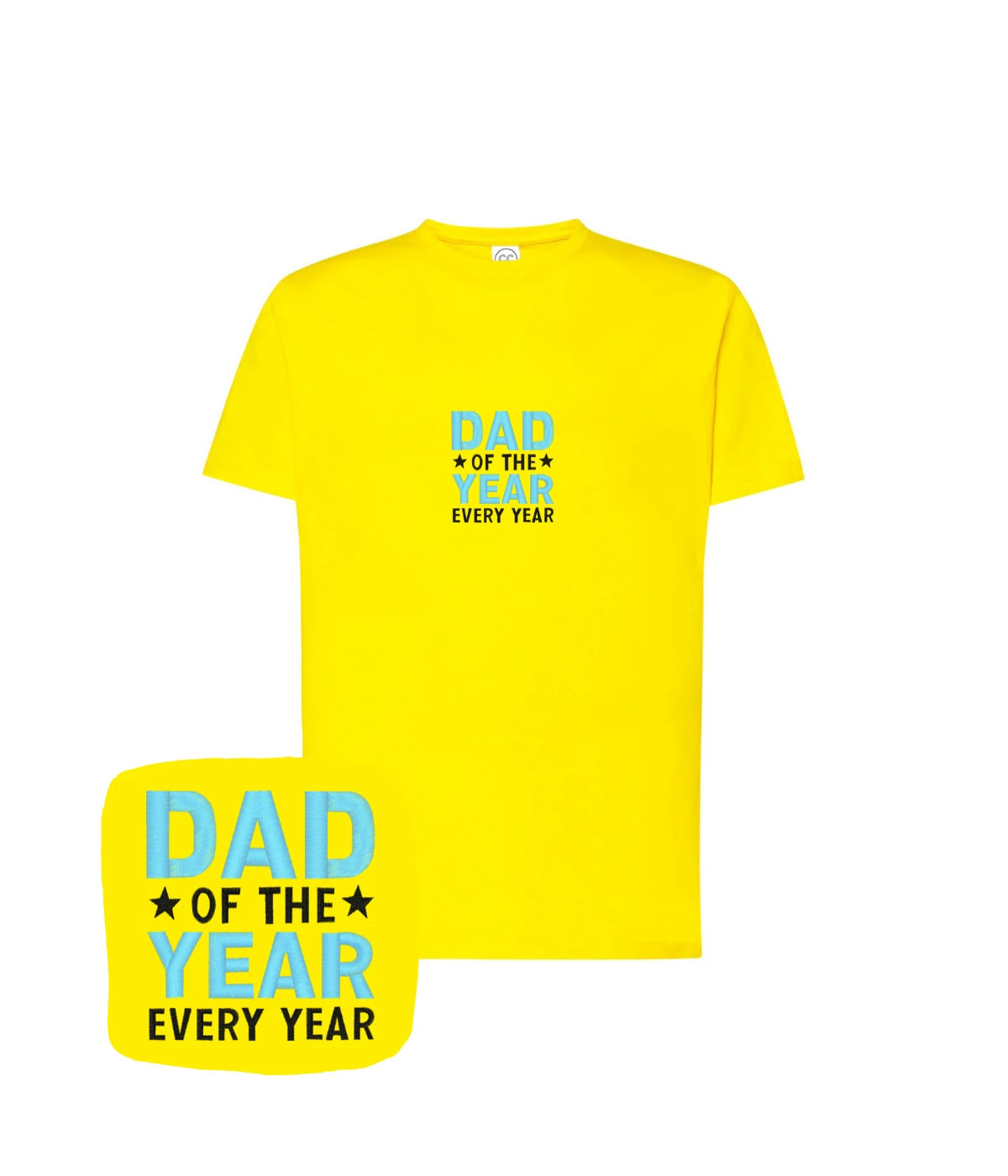 Żółta koszulka z haftem 'Dad of the Year Every Year' - wyjątkowy prezent na Dzień Ojca z haftem komputerowym