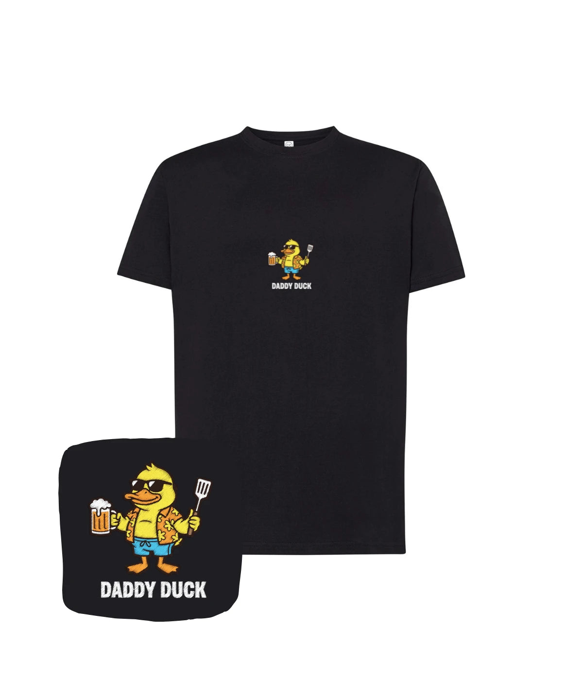 Czarna koszulka z haftem Daddy Duck - humorystyczny prezent dla piwosza, haft komputerowy