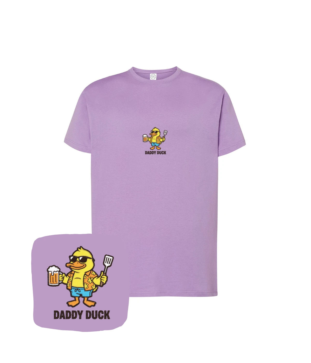 Liliowa koszulka z haftem Daddy Duck - zabawny prezent na grilla, haft komputerowy