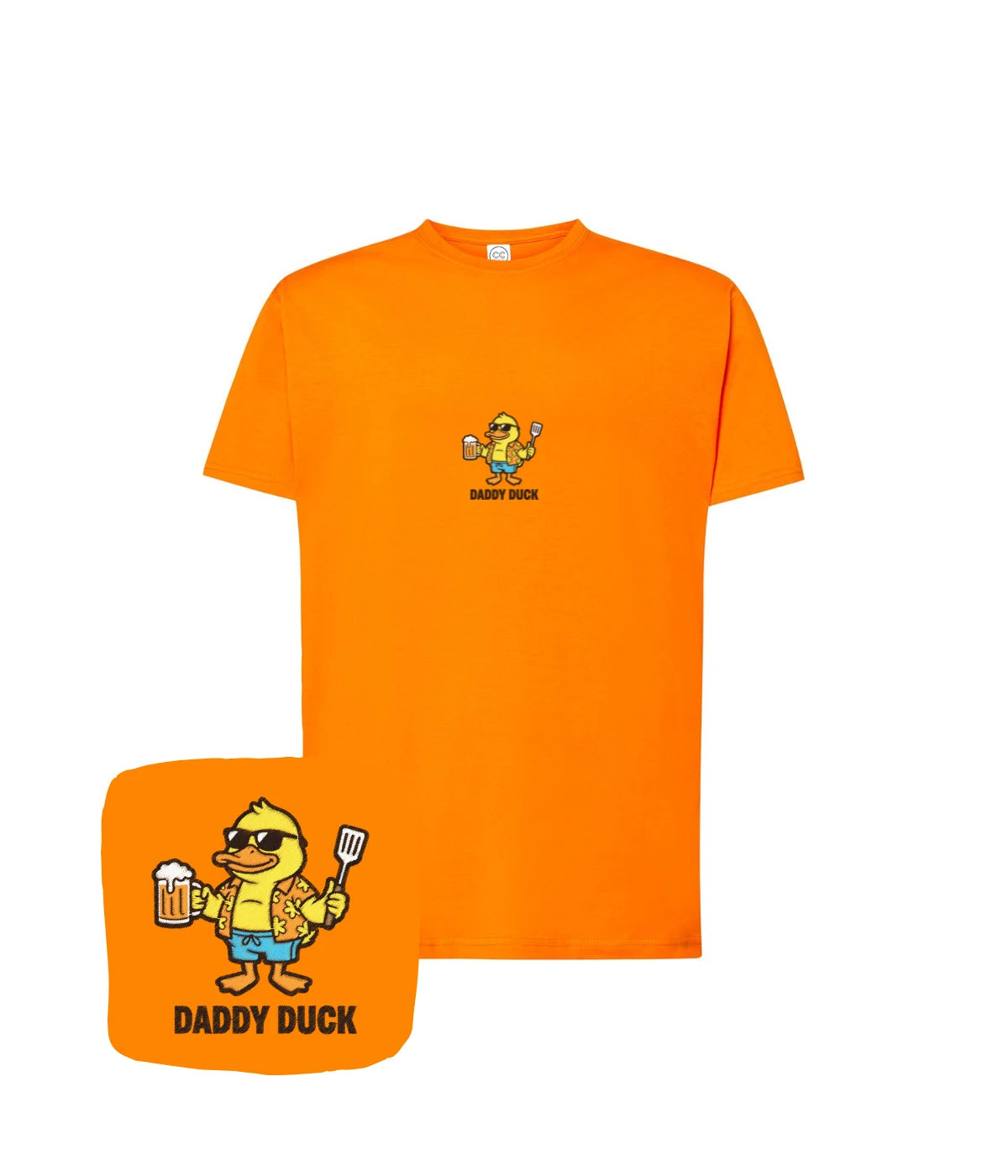 Pomarańczowa koszulka z haftem Daddy Duck - wyjątkowy prezent urodzinowy z haftem komputerowym