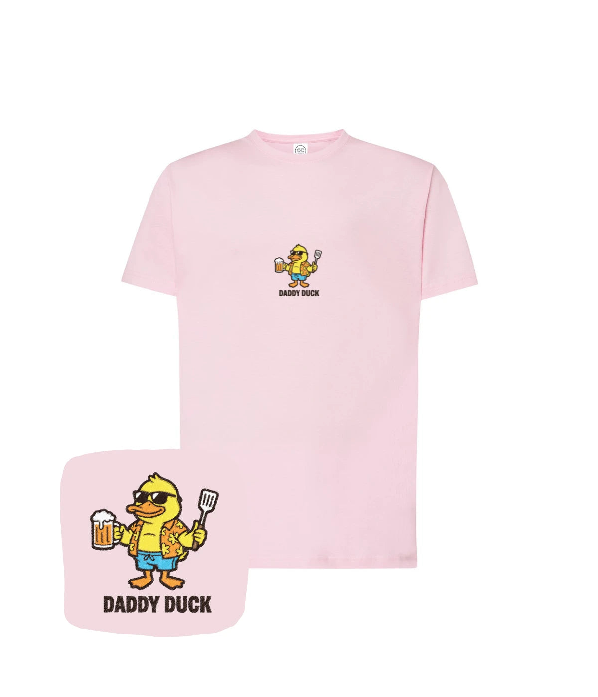 Różowa koszulka z haftem Daddy Duck - oryginalny prezent dla przyjaciela z haftem komputerowym