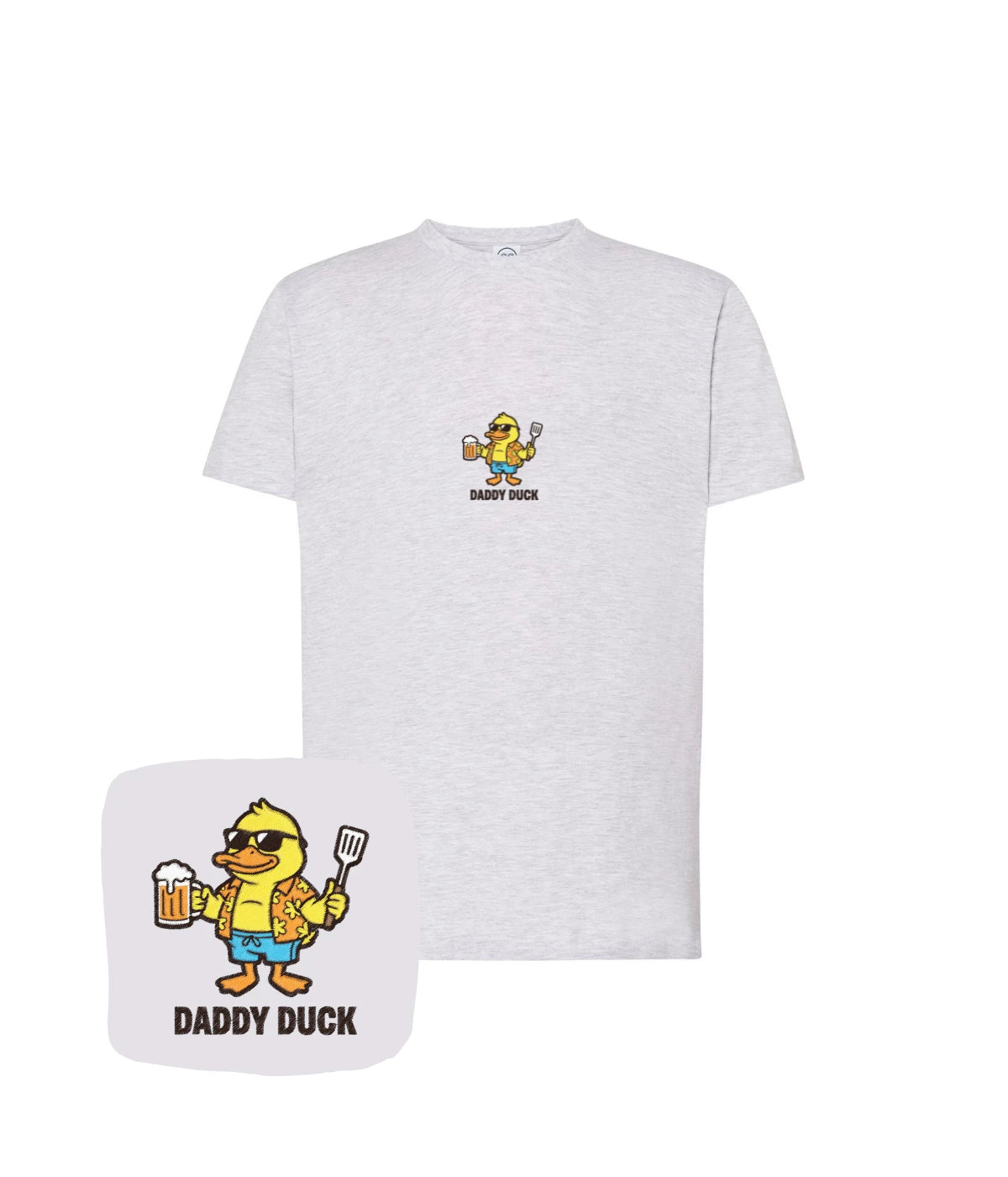 Szara koszulka z haftem Daddy Duck - pomysł na prezent dla przyjaciela z haftem komputerowym