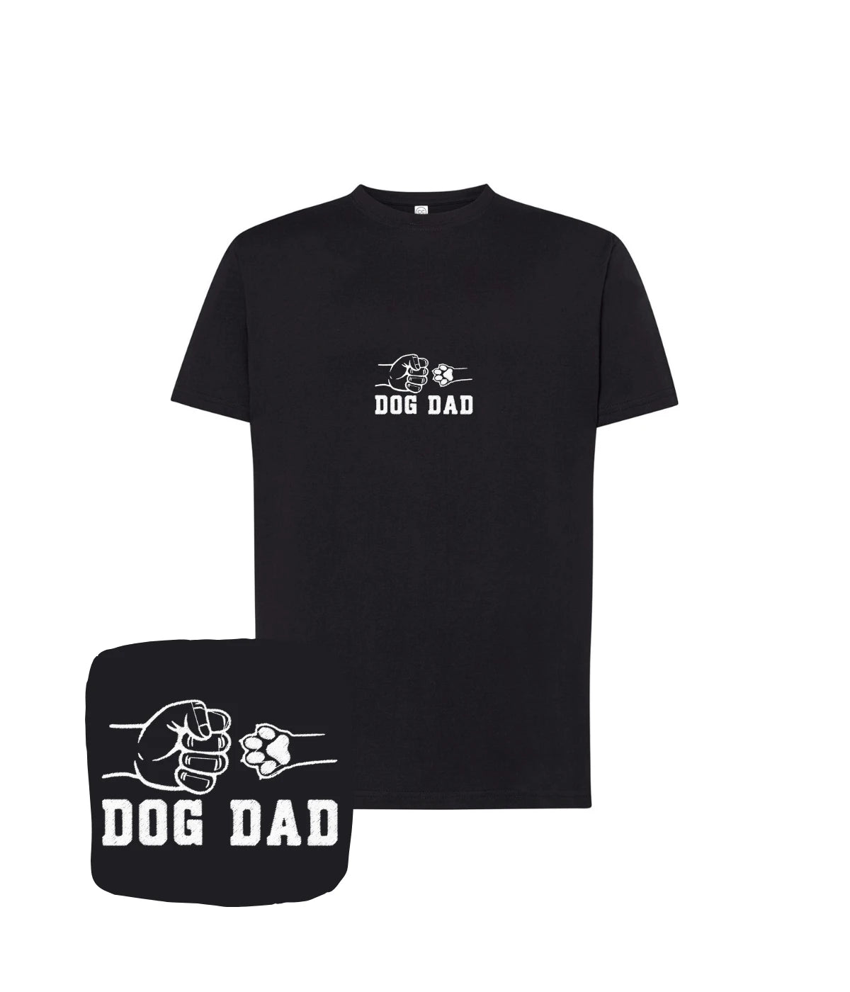 Czarna koszulka z haftem dog dad z motywem pięści i psiej łapy - idealny prezent dla fana psów.