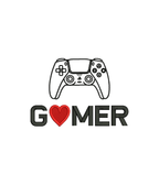 White CustomClothes.pl gamer t-shirt with embroidered "Gamer" text and controller graphic on front.