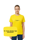 Yellow T-shirt with embroidered text "Ile można słuchać tego pierdolenia?" from CustomClothes.pl, casual and bold design.