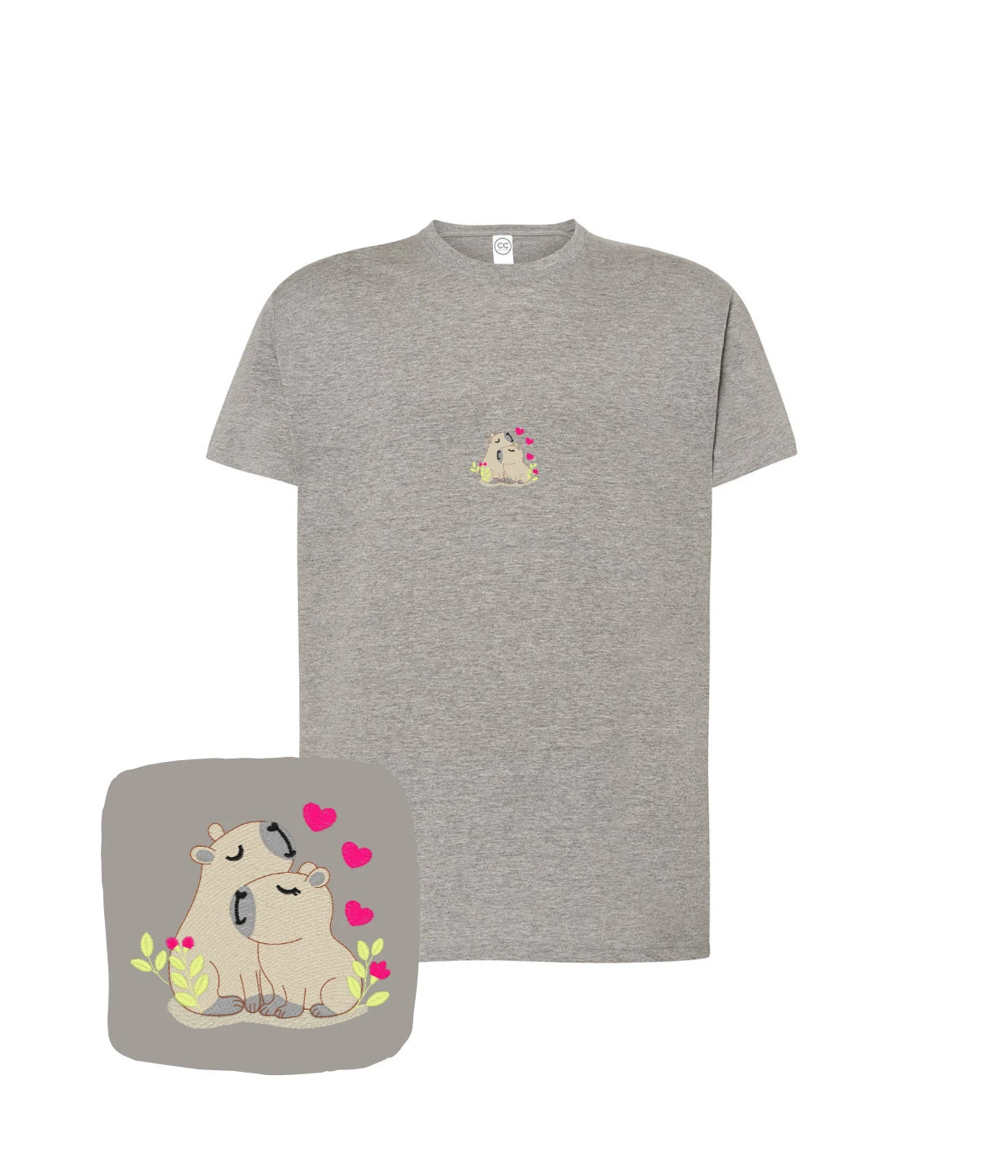 Różowa koszulka z haftem kapibary - walentynkowy prezent dla niej z subtelnym haftem kapibary