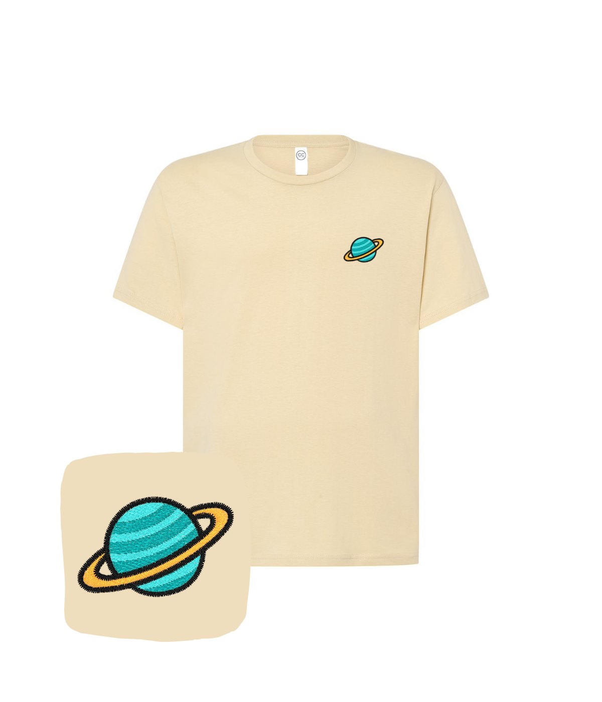 Koszulka z haftem planety – koszulka planeta slim fit, elegancki fason