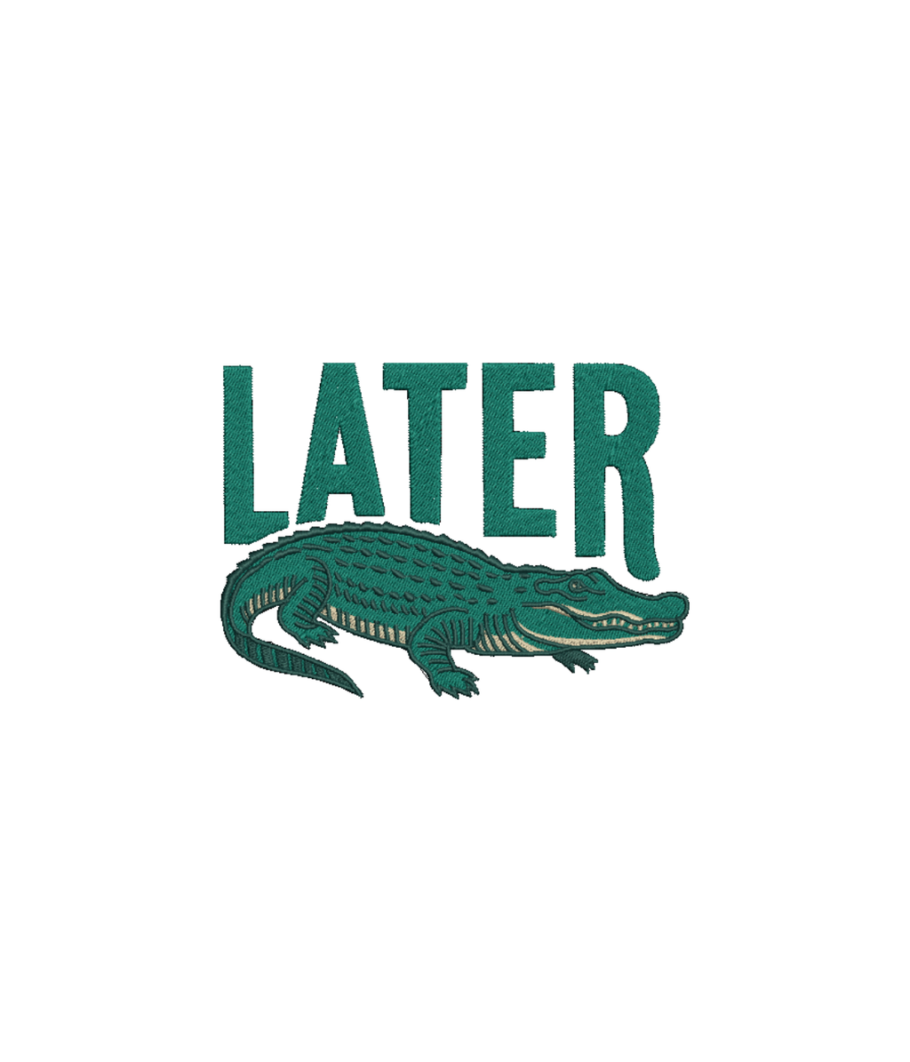 CustomClothes.pl "Later" T-shirt with embroidered alligator design, featuring detailed stitching and casual fit.