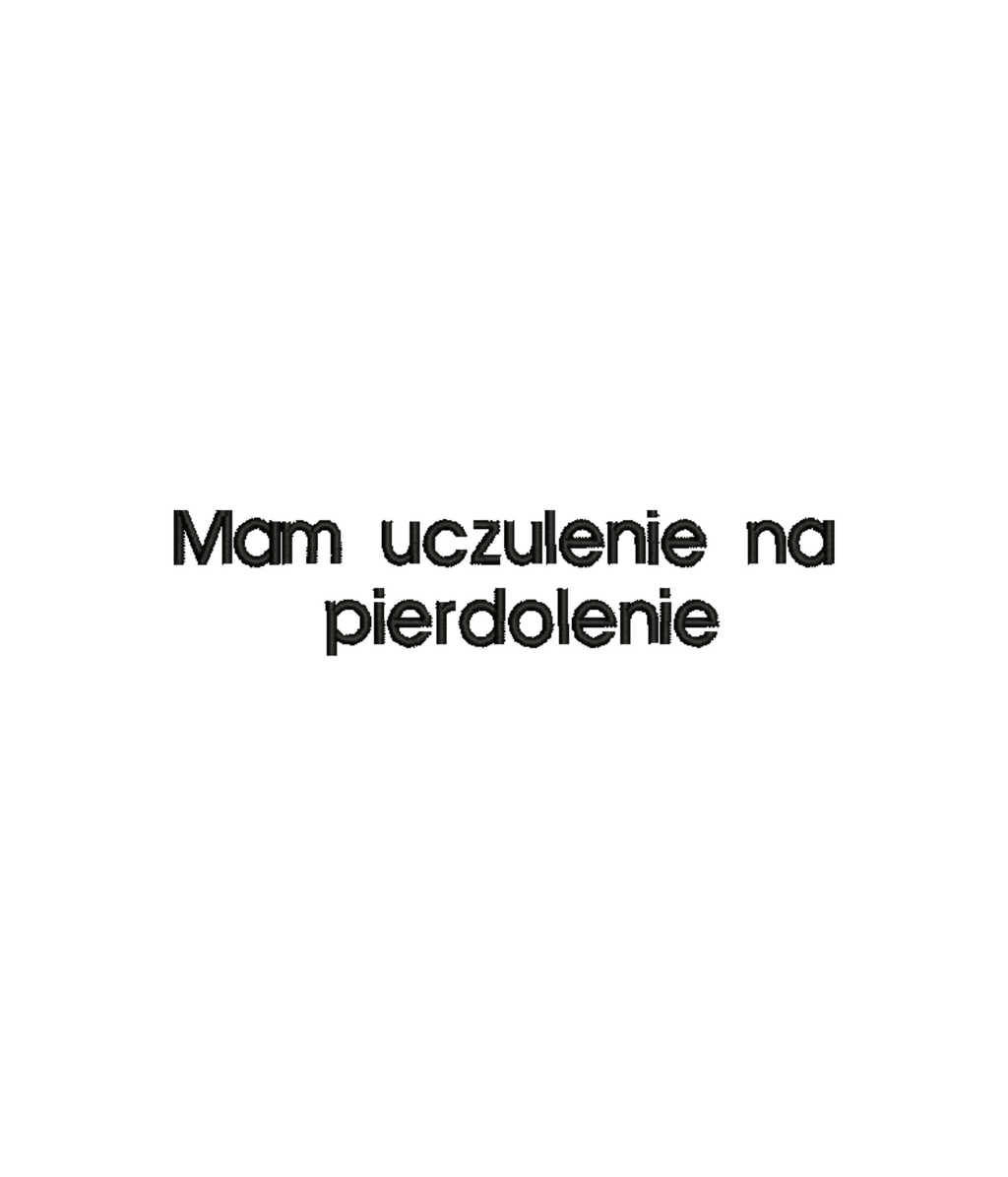 Black T-shirt with embroidered "Mam uczulenie na pierdolenie" slogan from CustomClothes.pl, featuring detailed embroidery on the front.