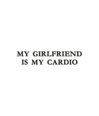 Black cotton t-shirt with embroidered "My Girlfriend Is My Cardio" slogan from CustomClothes.pl, shown with close-up of embroidery detail.