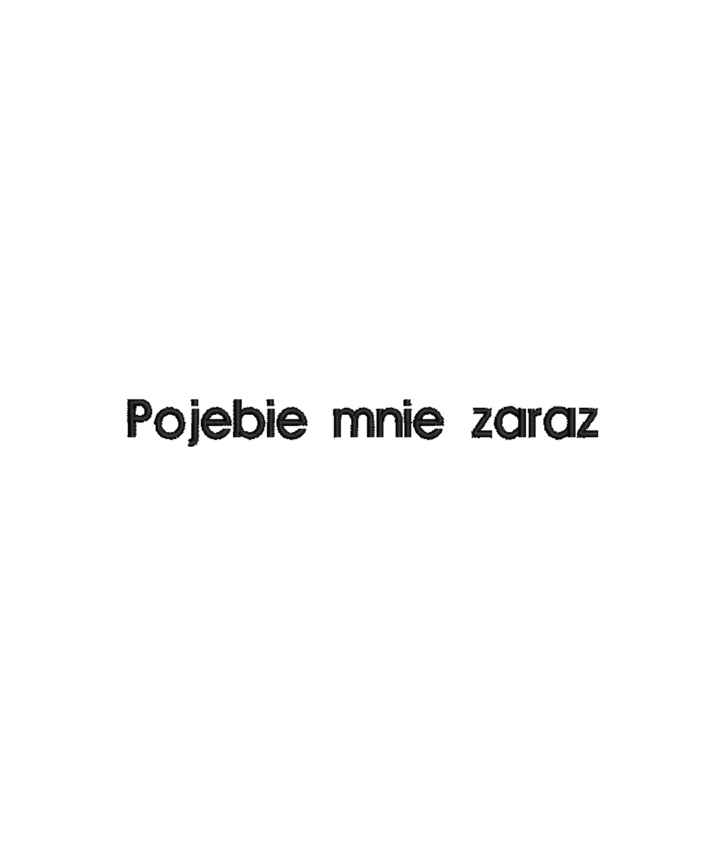 Black T-shirt with embroidered "Pojebie mnie zaraz" phrase from CustomClothes.pl, featuring detailed embroidery on the front.