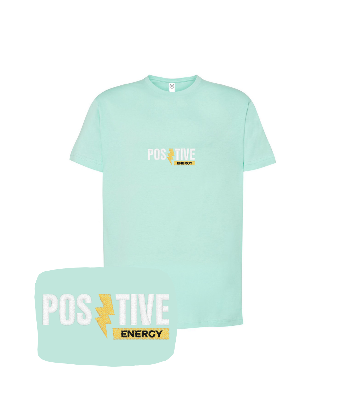 Koszulka z haftem Positive Energy w kolorze miętowym - świeży design koszulki z haftem komputerowym