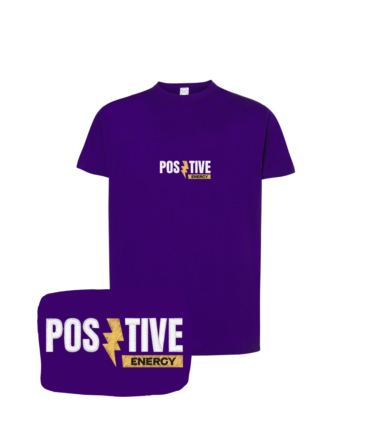 Koszulka z haftem Positive Energy w kolorze purpurowym - inspirujący prezent z haftem komputerowym