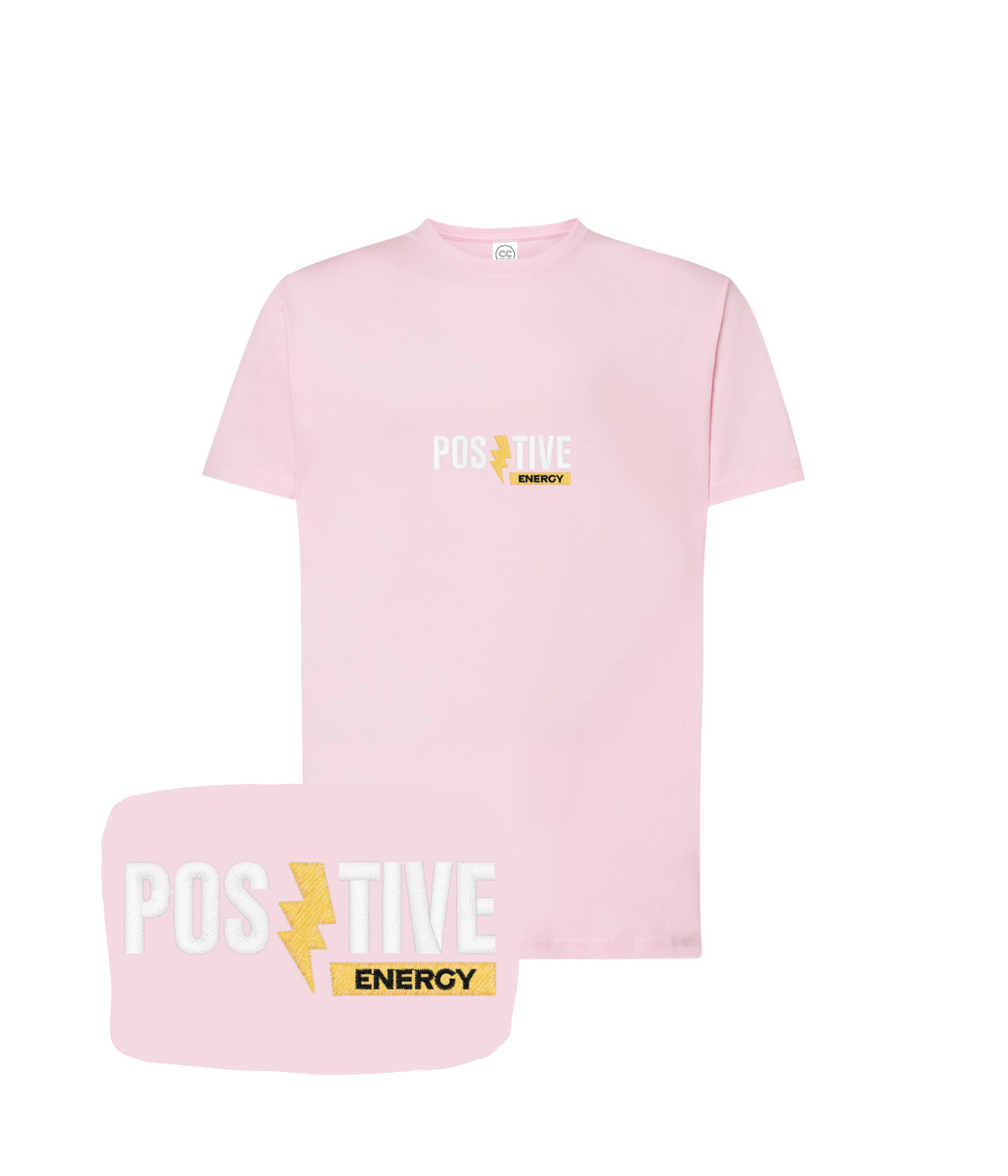 Koszulka z haftem Positive Energy w kolorze różowym - koszulka z pozytywnym przesłaniem haft komputerowy