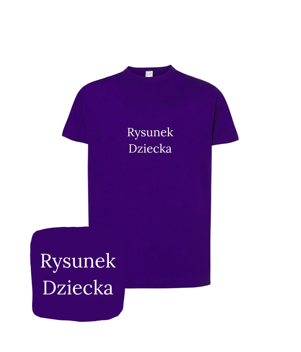 Kobaltowa koszulka z haftem rysunku dziecka - prezent dla syna z haftem komputerowym
