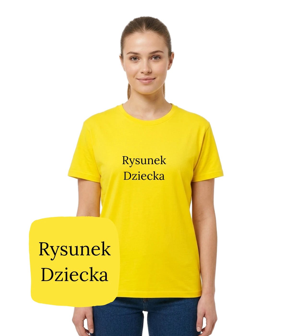Żółta koszulka z haftem rysunku dziecka - wyjątkowy prezent dla mamy, haft komputerowy na koszulce