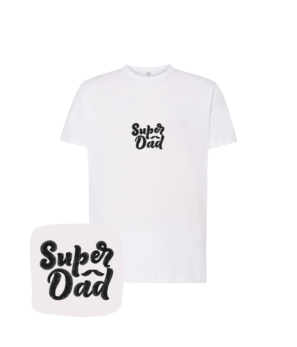 Biała koszulka z haftem Super Dad - idealny prezent na Dzień Ojca z haftem komputerowym