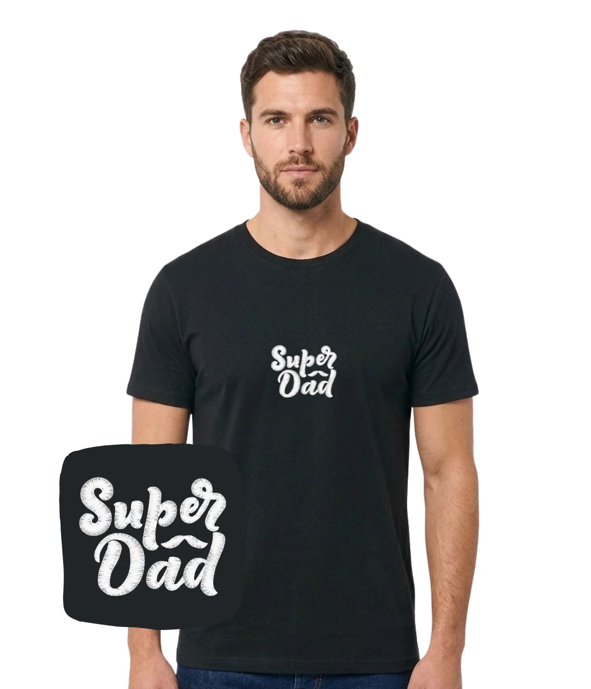 Koszulka z haftem Super Dad w kolorze czarnym - idealny prezent na Dzień Ojca z haftem komputerowym