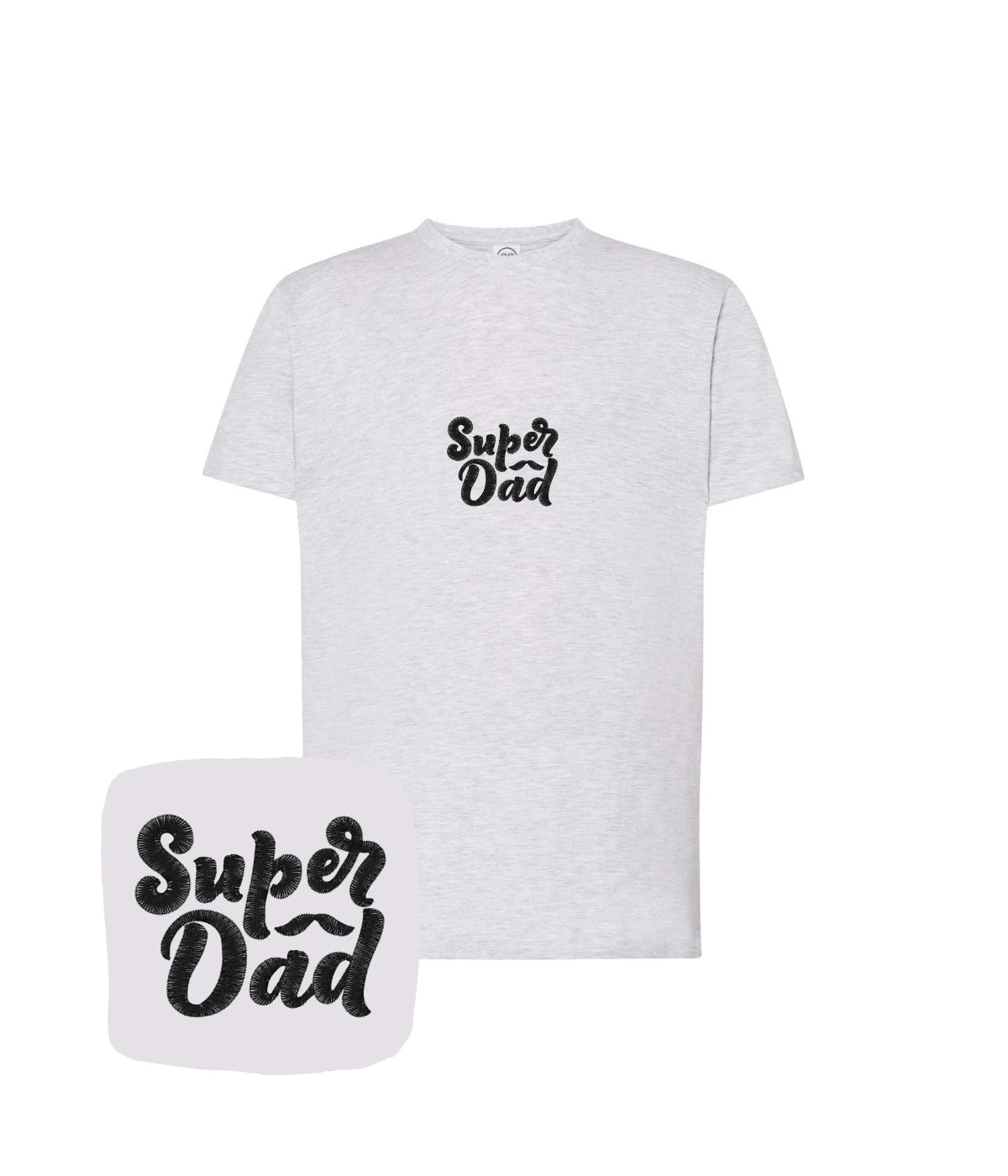 Szara koszulka z haftem Super Dad - doskonały prezent na Dzień Ojca z haftem komputerowym