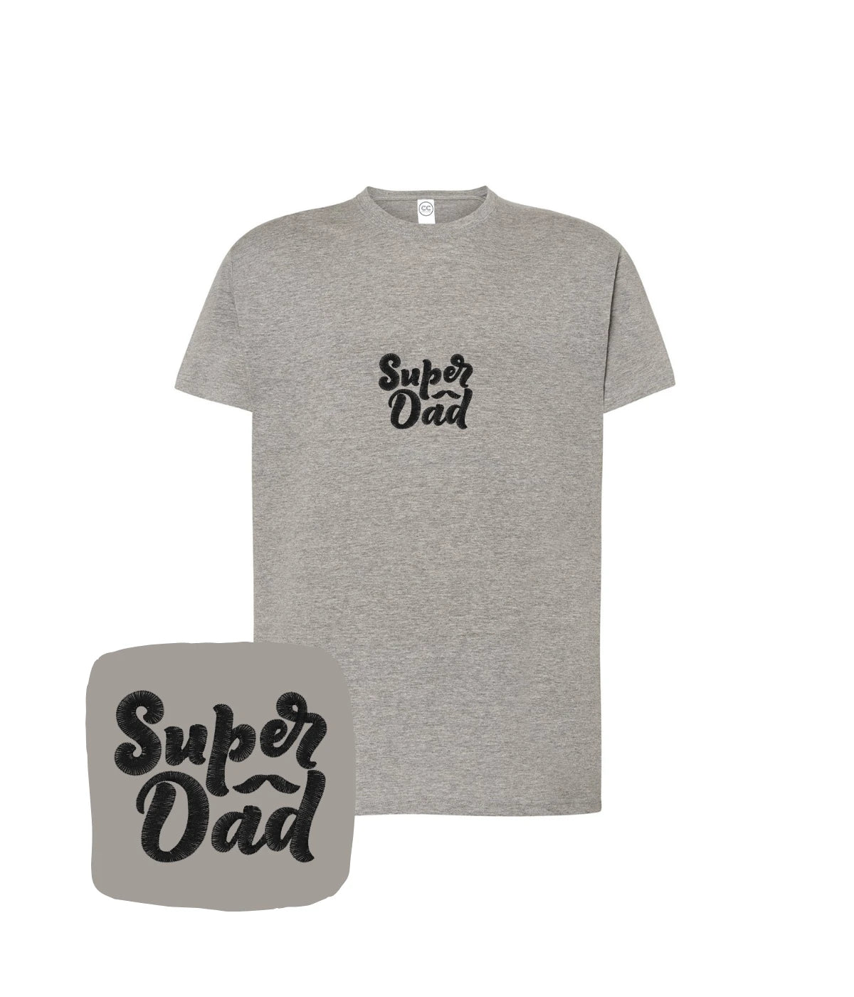 Koszulka szara w kolorach z nadrukiem Super Dad - prezent na Dzień Ojca, haft komputerowy