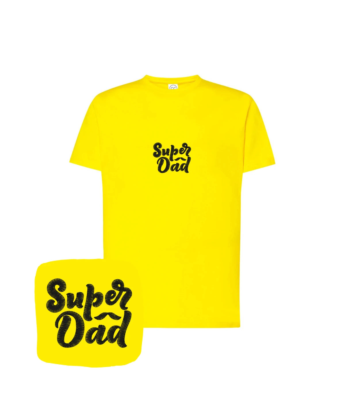 Żółta koszulka z napisem Super Dad - doskonały prezent na Dzień Ojca z haftem komputerowym