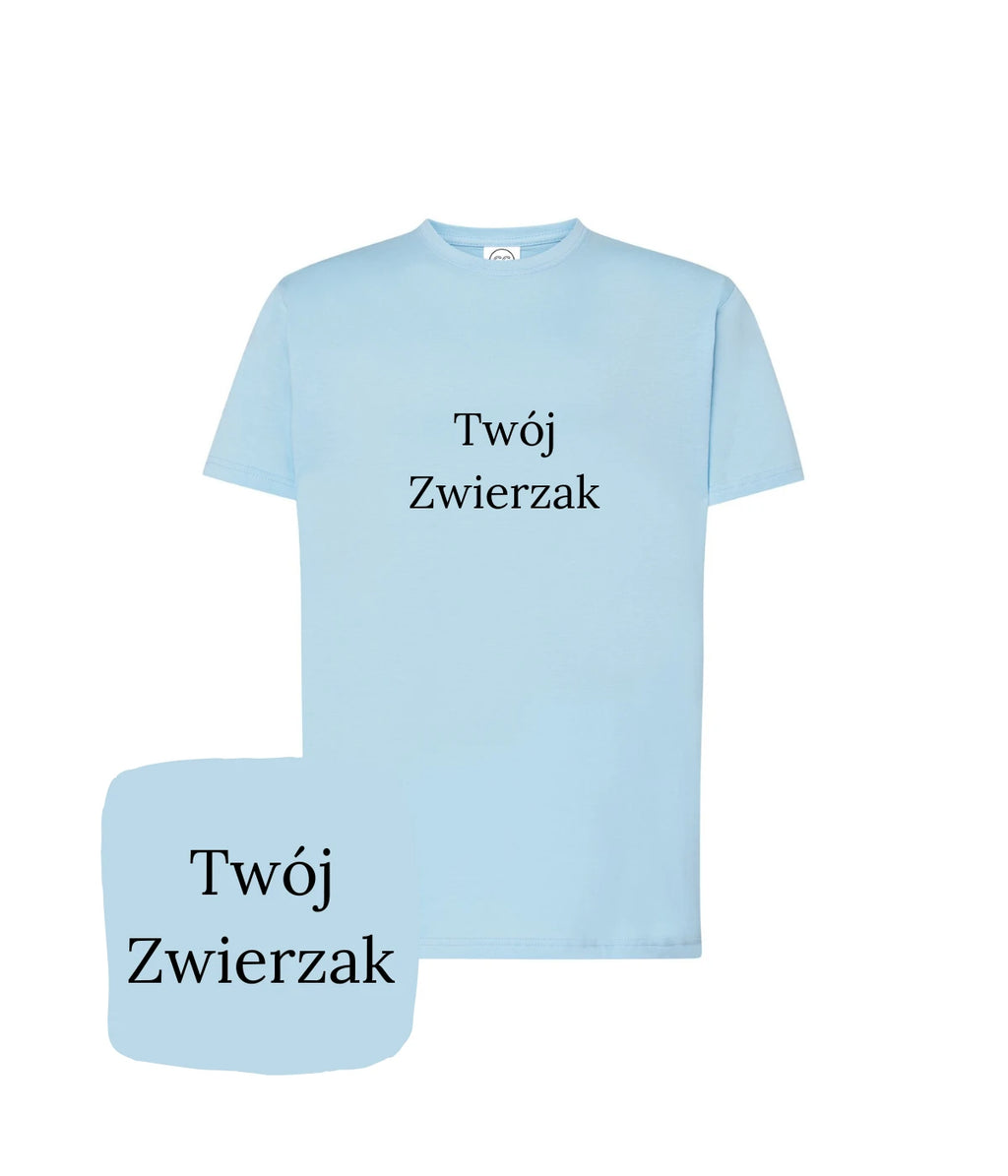 Błękitna koszulka z haftem 'Twój Zwierzak' - łagodny prezent z haftem dla miłośnika zwierząt
