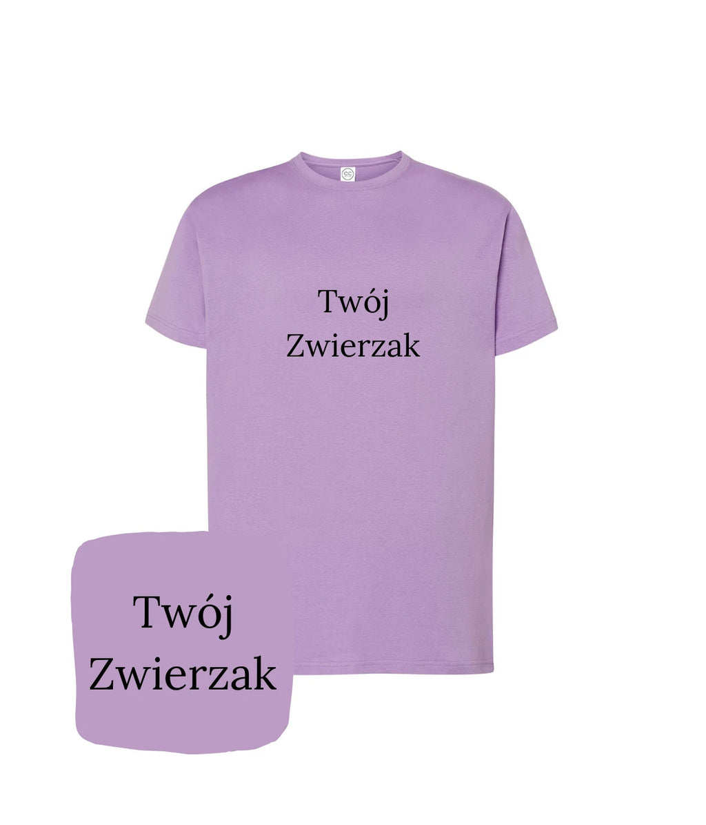 Jasnofioletowa koszulka z haftem 'Twój Zwierzak' - delikatny prezent z haftem dla ciepłego miłośnika zwierząt