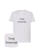 Jasnoszara koszulka z haftem 'Twój Zwierzak' - prezent dla miłośnika zwierząt z haftem, idealny wybór