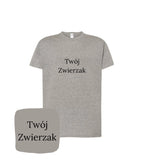 Szara koszulka z jaśniejszym haftem 'Twój Zwierzak' - uniwersalny prezent dla zwierzoluba