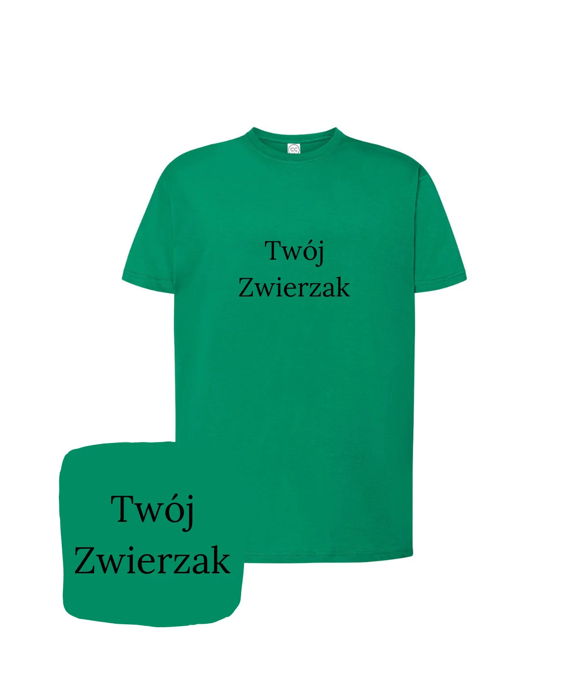 Zielona koszulka z haftem 'Twój Zwierzak' - prezent z haftem komputerowym dla miłośnika zwierząt