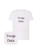 Biała koszulka z haftem Twoja Data - personalizowany prezent dla bliskiej osoby, idealna koszulka z haftem komputerowym