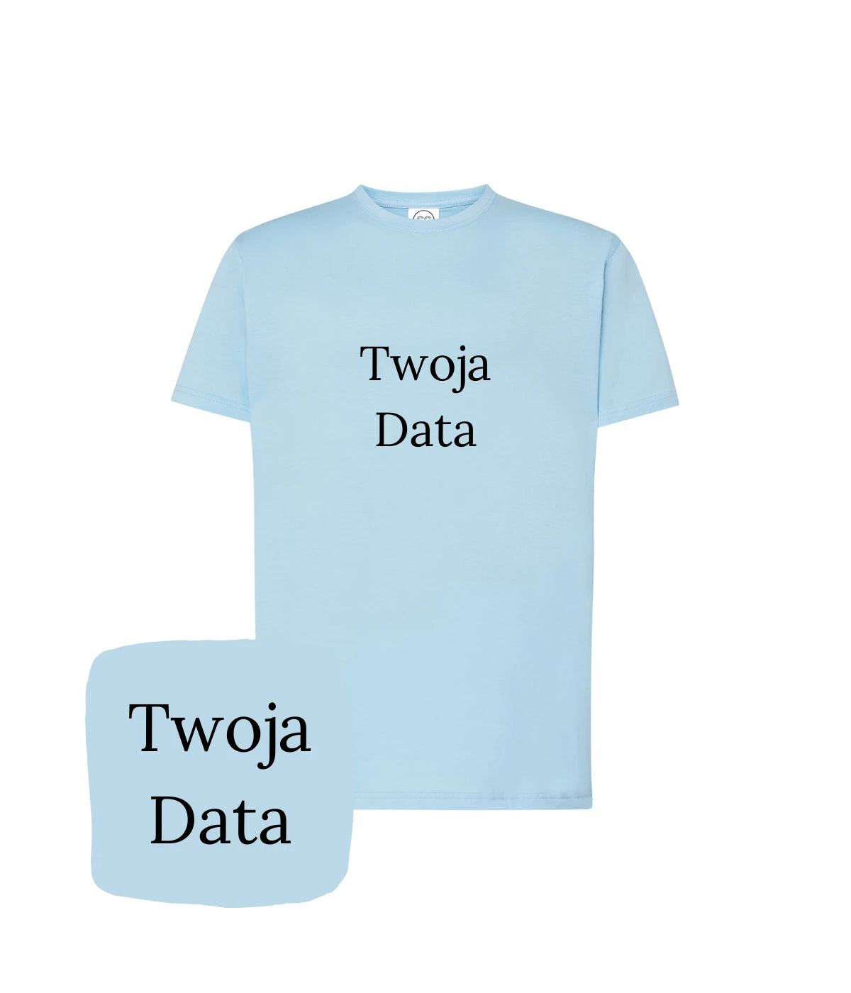 Błękitna koszulka z haftem Twoja Data - personalizowany prezent na rocznicę, haft komputerowy, idealna dla niego lub dla niej