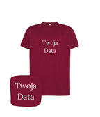 Bordowa koszulka z haftem Twoja Data - prezent dla fana wzornictwa, haft komputerowy, personalizowana koszulka na każdą okazję