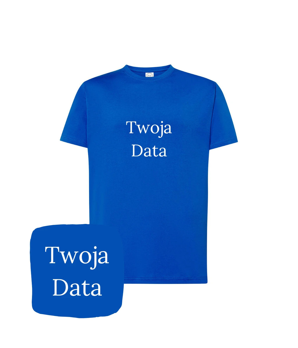 Jasnogranatowa koszulka z haftem Twoja Data - personalizowany prezent sprzyjający różnorodności, haft komputerowy
