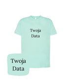 Miętowa koszulka z haftem Twoja Data - wyjątkowy prezent dla koleżanki, personalizowana koszulka z haftem komputerowym