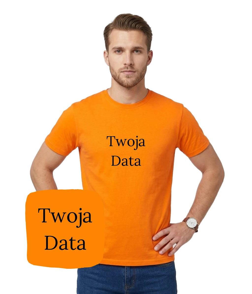 Pomarańczowa koszulka z haftem Twoja Data, idealny personalizowany prezent z haftem komputerowym na każdą okazję