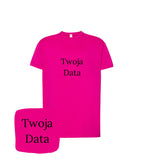 Różowa koszulka z haftem Twoja Data - wyjątkowy prezent dla niej z haftem komputerowym, personalizowana koszulka z napisem