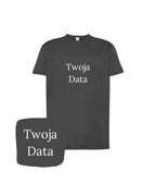 Szara koszulka z haftem Twoja Data, personalizowany prezent na Dzień Ojca, haft komputerowy, idealna koszulka z napisem