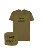 Khaki koszulka z haftem Twoje zdjęcie - naturalna opcja dla dorosłych, unikalny haft