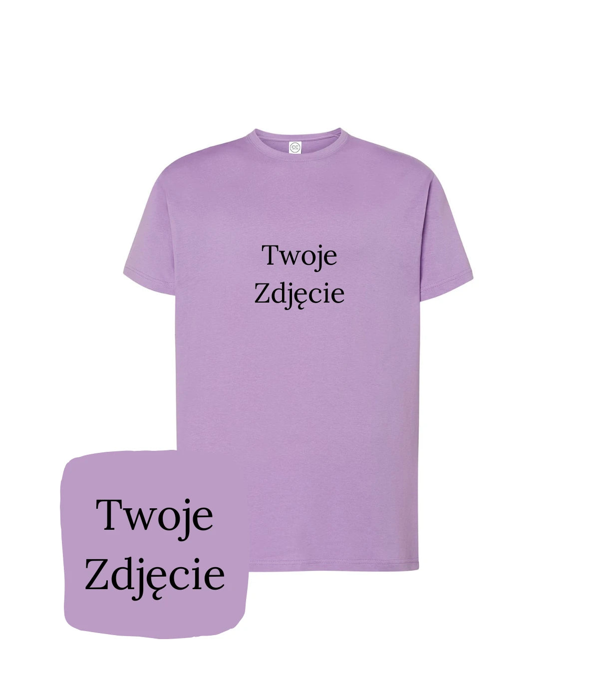 Liliowa koszulka z haftem Twoje zdjęcie - delikatna i subtelna z haftem komputerowym