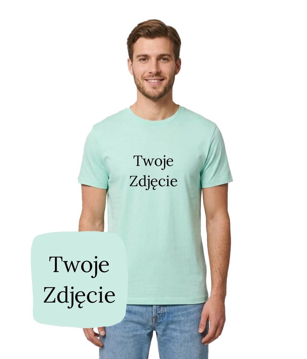 Koszulka z haftem Twoje zdjęcie, kolor miętowy - personalizowany prezent dla niego z haftem komputerowym