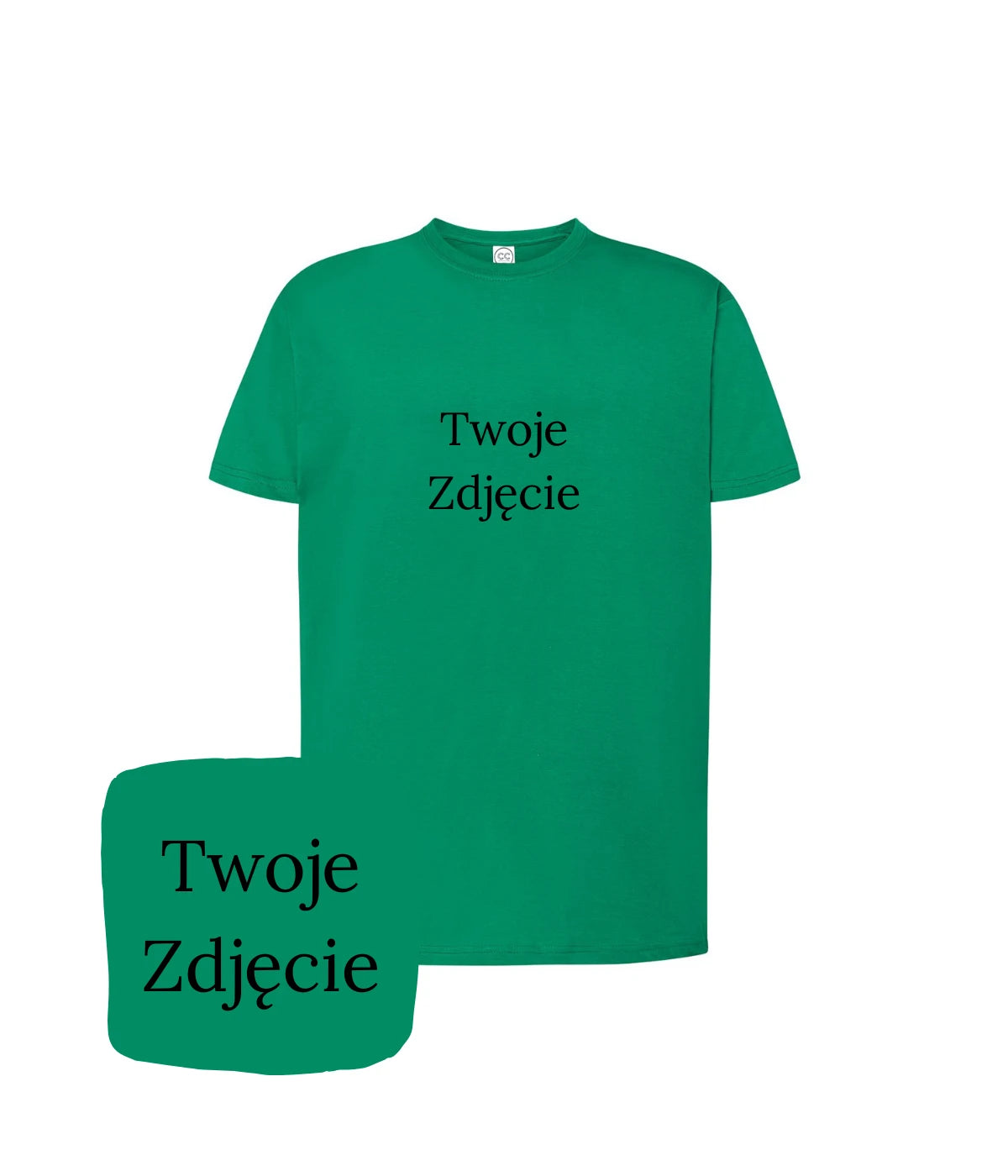 Zielona koszulka z haftem Twoje zdjęcie - personalizowana z własnym zdjęciem, unikalny haft komputerowy