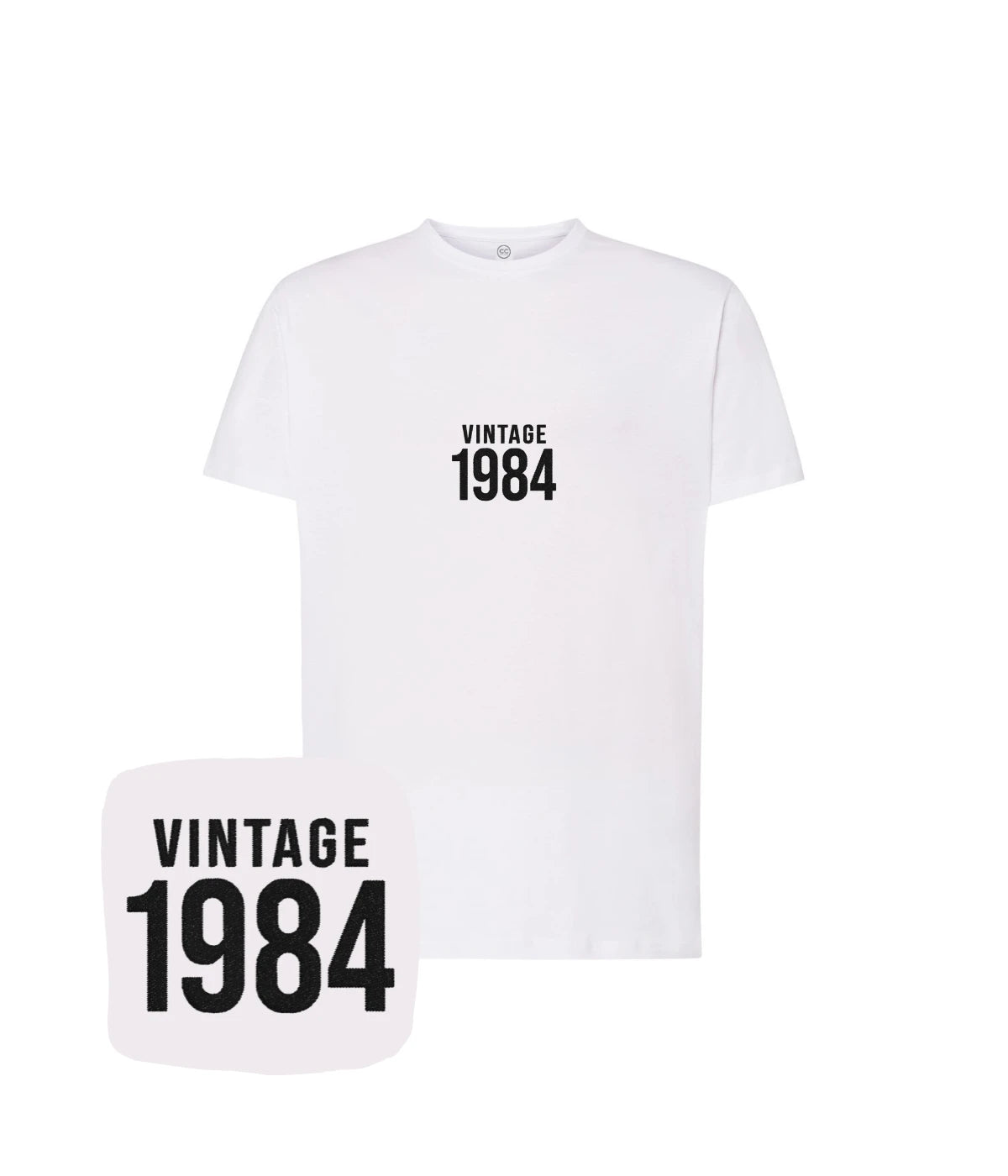 Biała koszulka z haftem 'Vintage 1984' - klasyczny prezent z haftem komputerowym