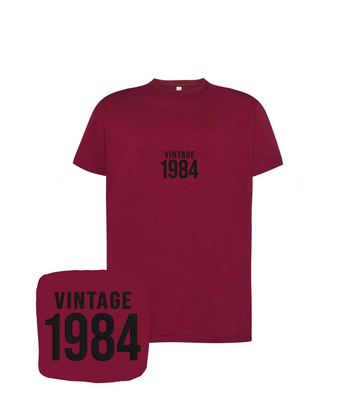 Bordowa koszulka z haftem 'Vintage 1984' - elegancki styl z haftem komputerowym