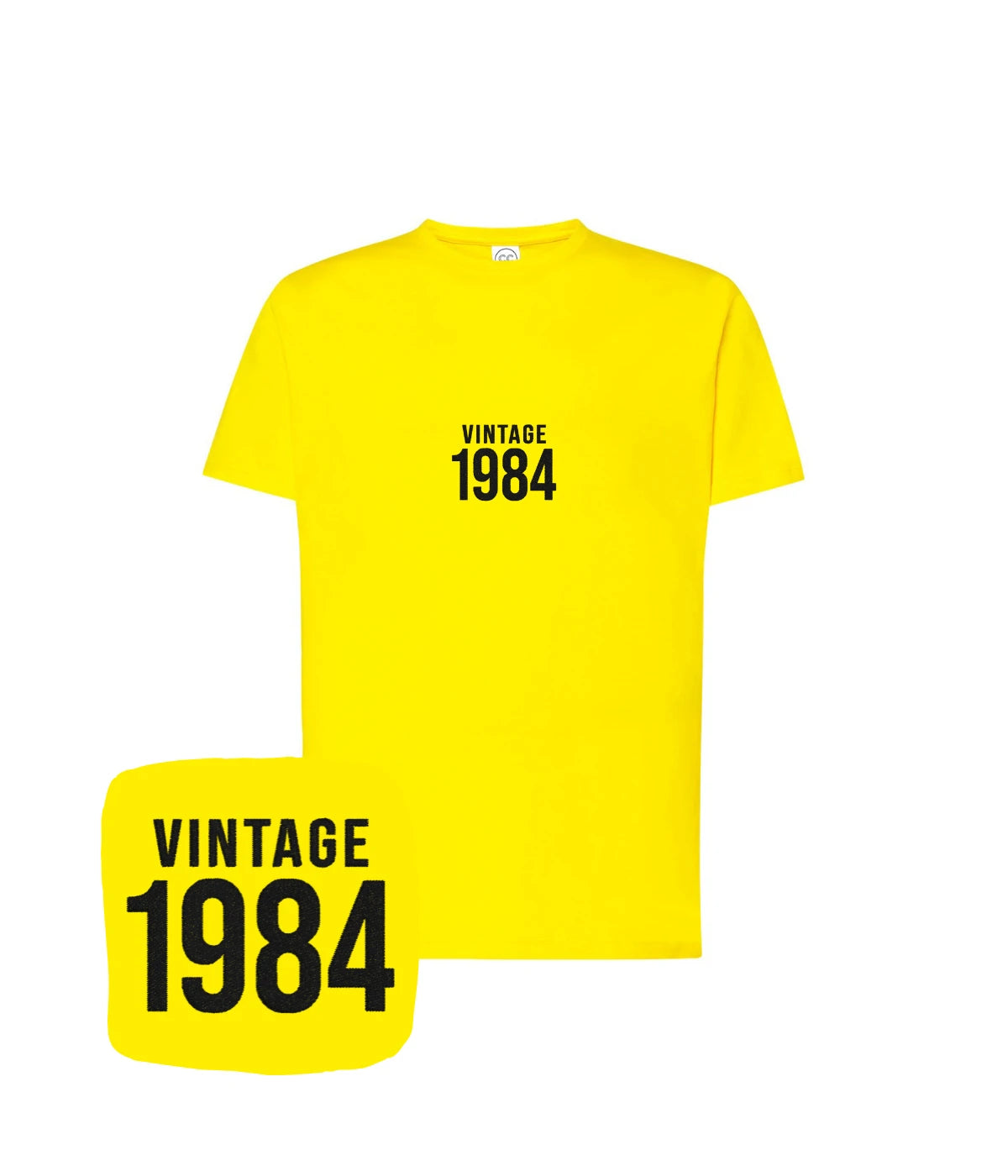 Żółta koszulka z haftem 'Vintage 1984' - wyrazisty styl z haftem komputerowym